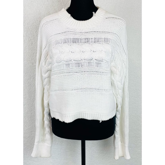 RTA • White Fever Distressed Cable Knit Cropped Sweater, M - Picture 10 of 16